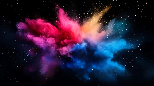 Colorful cosmic powder explosion spreads across deep space