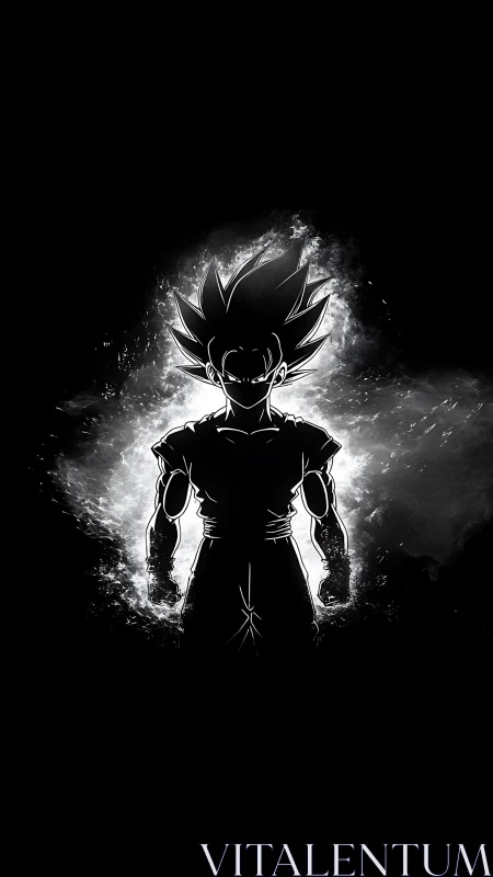 Electric energy surrounds a determined anime warrior silhouette