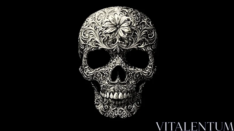 Baroque floral skull illustration renders ornate memento mori