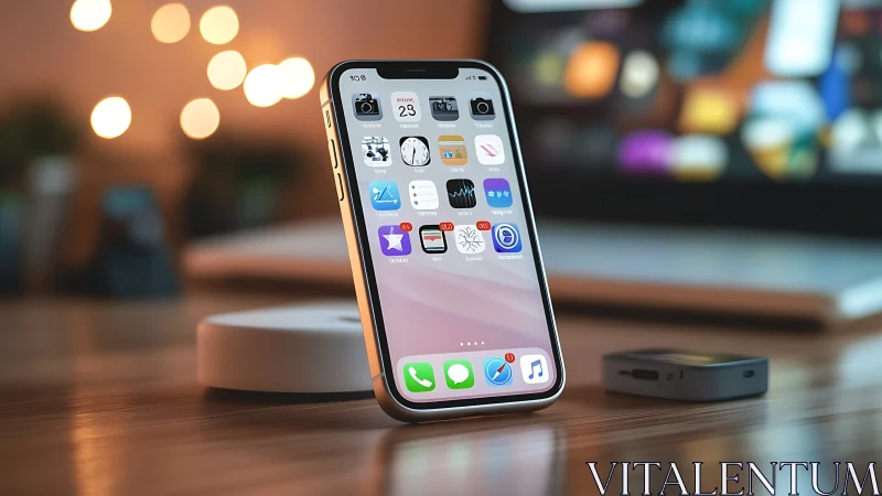 iPhone with Home Screen Display in Office Environment.
