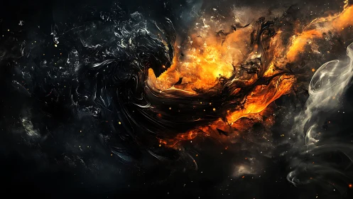 Fire and Darkness Collision: Abstract Energy Explosion.