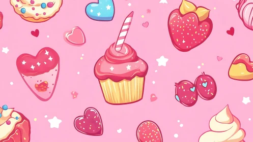 Pastel Sweet Treats and Heart-Shaped Confections Pattern