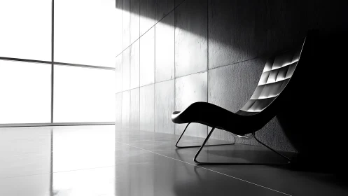 Solitude's Silhouette: Modern Chair Suspended in Monochrome Reverie.