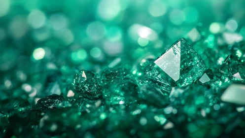 Emerald crystal macro with luminous green bokeh field.