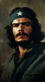 Portrait of determined man in green fatigues and star headband