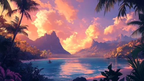 Luminescent Tropical Lagoon with Dramatic Volcanic Formations.