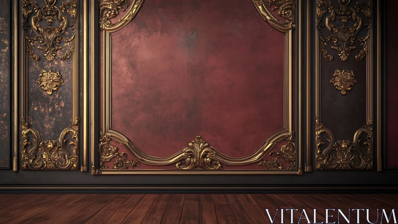 Velvet dusk wall with baroque gold whispering in silence.