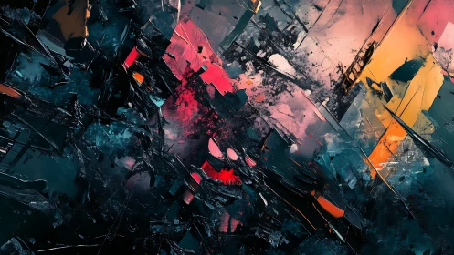 Prismatic fractured abstraction with teal, coral and ember light.