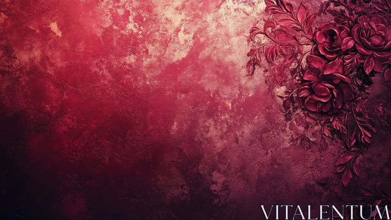 Ornamental Roses on Textured Crimson Background.