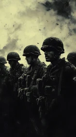 Battle-hardened soldiers advance through toxic storm haze.