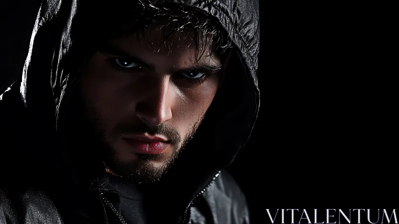 Midnight hooded gaze carves intensity from the darkness