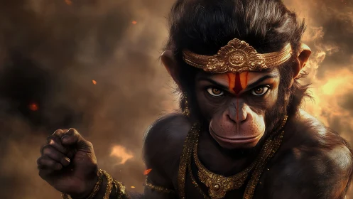 Mythic warrior monkey rendered in cinematic photoreal detail