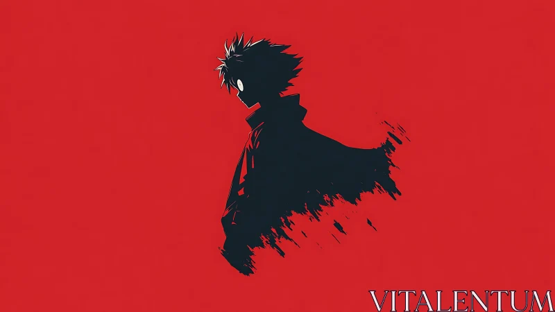 Silhouetted anime figure dissolves into red negative space