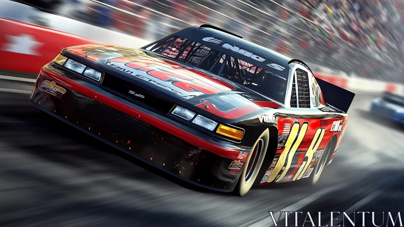 High-downforce stock car cornering under dynamic motion blur