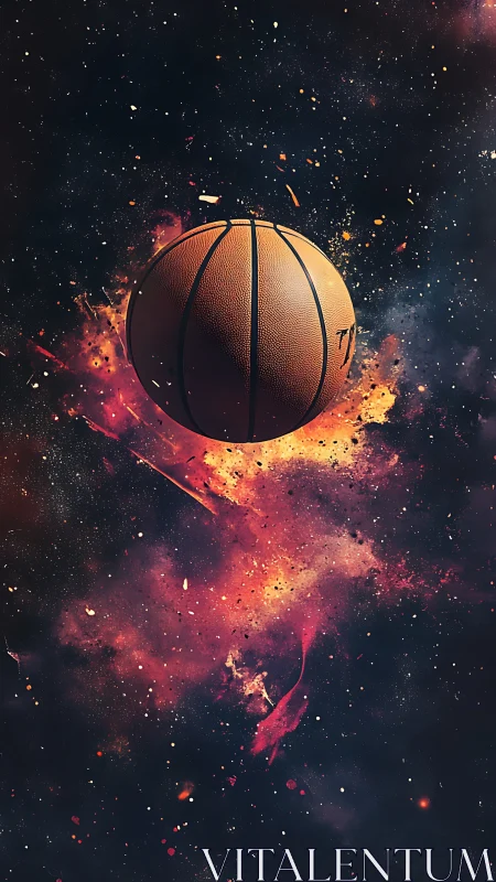 Cosmic courtside: basketball comet blazing through stardust.