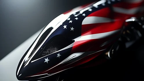 Futuristic race car hood wrapped in American flag livery.