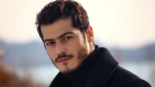 Man with trimmed beard in shallow depth of field portrait.