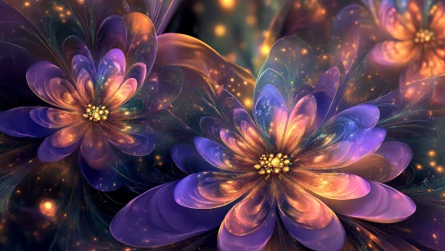 Luminescent fractal blossoms in iridescent cosmic bloom.
