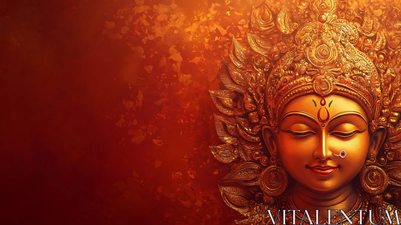 Radiant golden goddess portrait with ornate headdress glow.