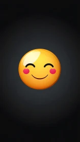 Smiling blush emoji glows over deep black gradient background.