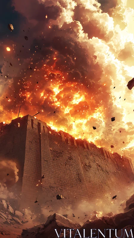 Fortress Wall Engulfed in Catastrophic Explosion.
