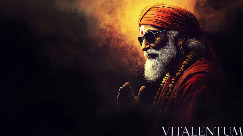 Digital painting portrait of modern mystic in chiaroscuro light.