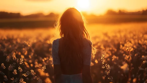 Sunset braids light into a lone wanderer in gold fields