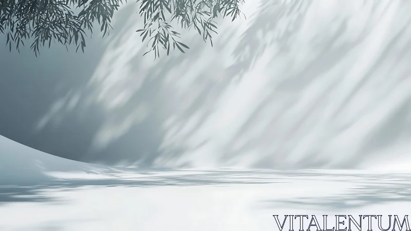 Soft tree shadows drift across curved white minimal wall