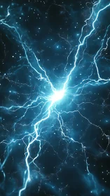 Electric blue energy bolts explode across cosmic darkness.