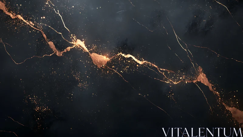 Dark marble surface with metallic copper fracture veins.