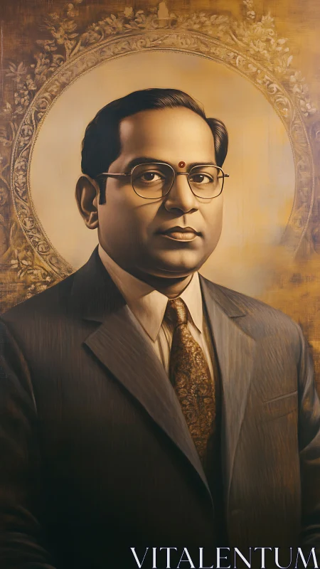 Dignified man in suit stands calmly against golden halo