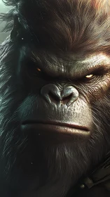 Cinematic close-up renders a hyperrealistic simian warlord