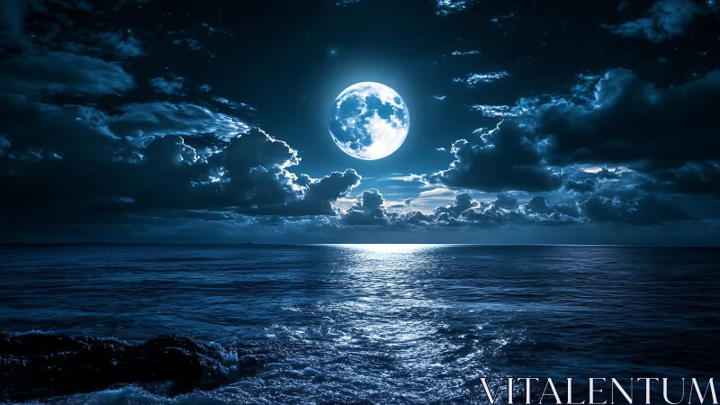 Full moon casts silver reflection across dark ocean waves