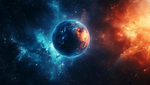 Celestial world glows between cool starlight and fiery dawn