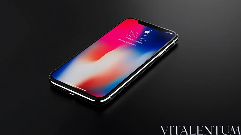 iPhone X Rendered Display: Gradient Interface Mockup Against Neutral Background.
