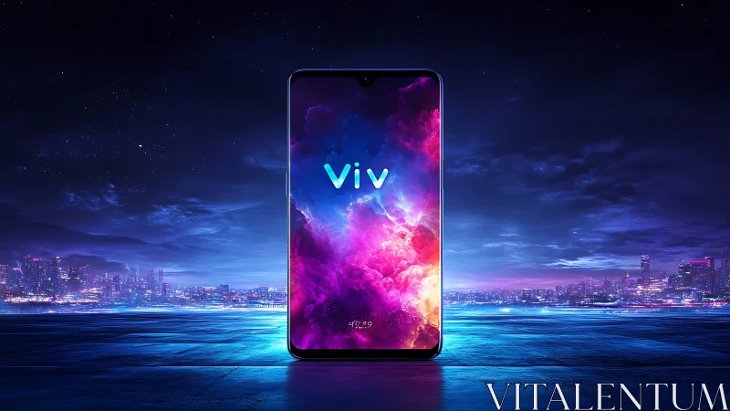 Viv Smartphone with Cosmic Neon Wallpaper Display.