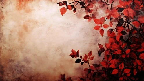 Red foliage border against textured beige background.