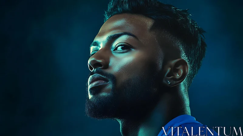 Electric gaze in teal mist, a cinematic neon portrait.