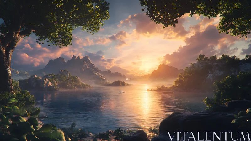 Golden Sunset Over Mountain Lakes.