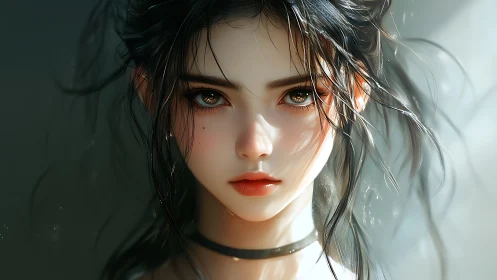 High-detail digital portrait renders semi-realistic female face