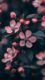 Pink Blossom Cluster with Buds and Dark Foliage