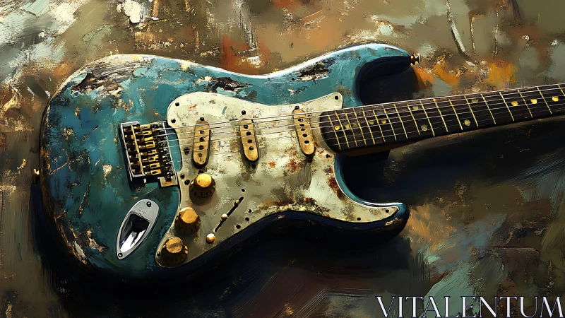 Weathered electric guitar rendered in textured digital paint
