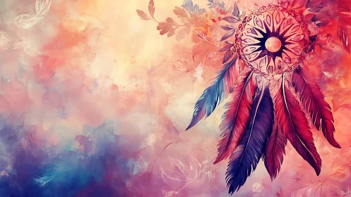 Dreamcatcher illustration with vibrant feather gradients
