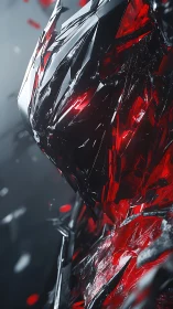 Shattered metallic red armor forming a sharp abstract figure.