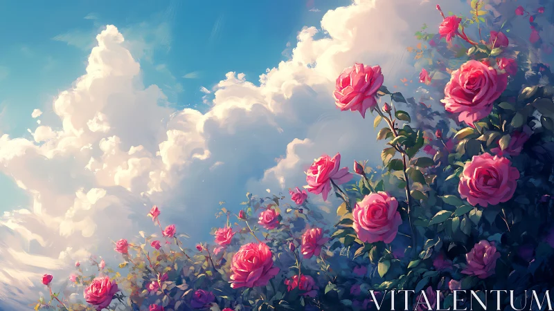 Blushing Roses Dance Through Heavenly Clouds