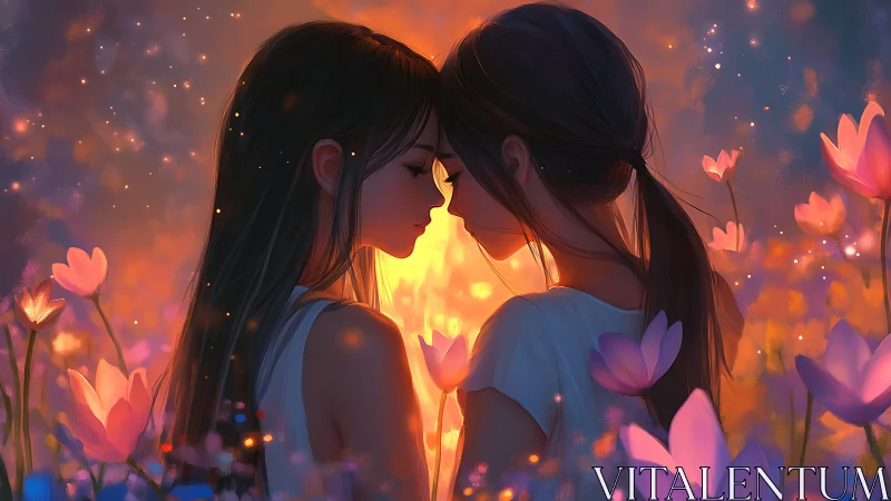 Two Figures in Luminous Flower Field.