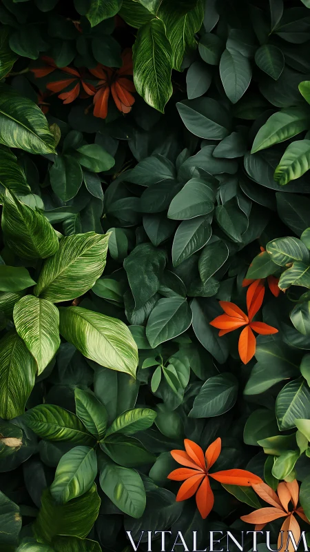 Dense overlapping foliage displays contrasting leaf structures