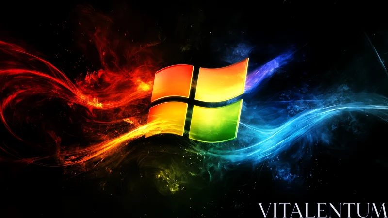 Windows logo glows within swirling neon energy waves