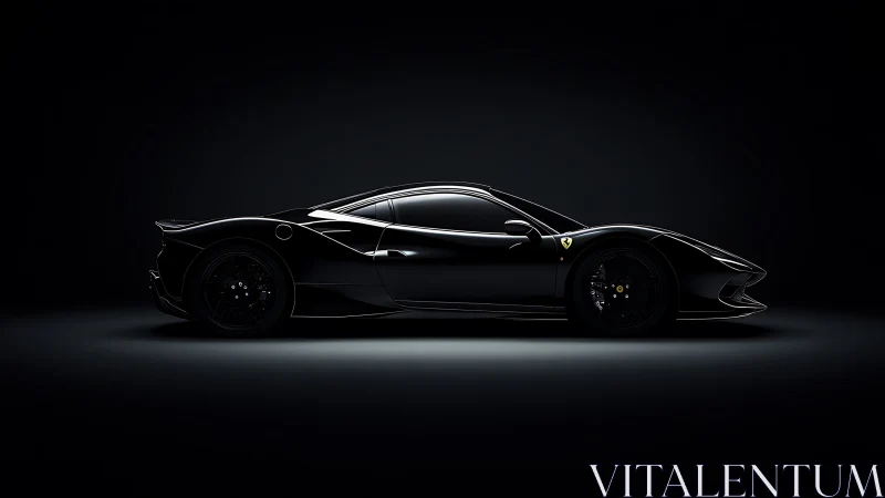 Black sports coupe in side profile on dark studio background.