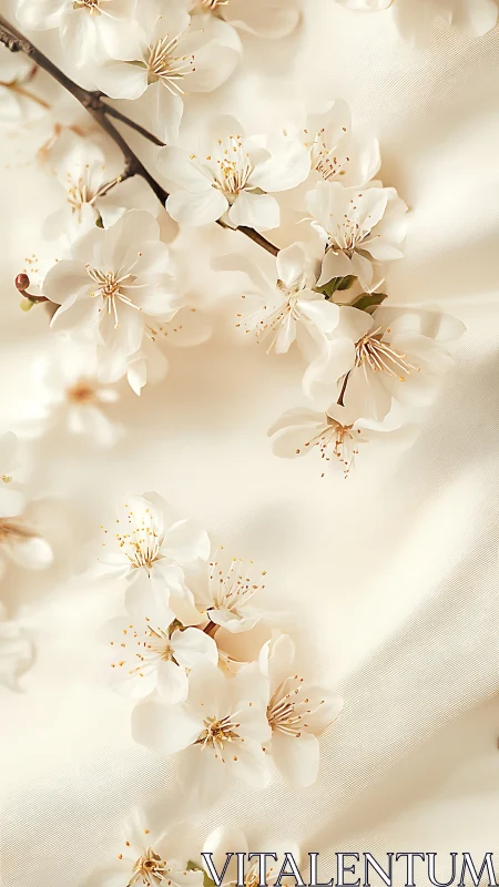 White Cherry Blossoms in Golden Sunlight.